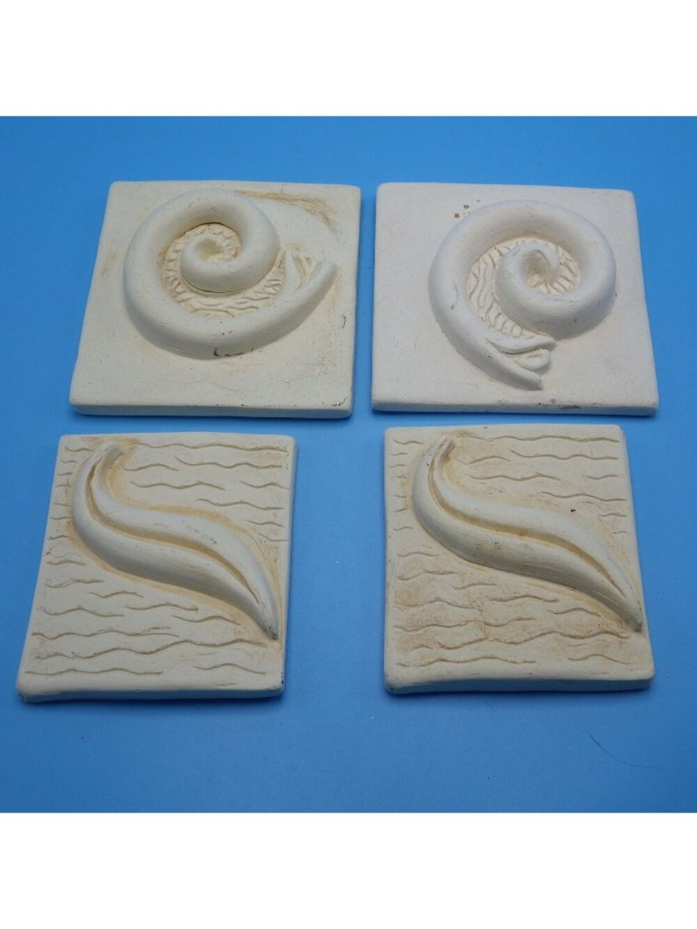 White Ceramic Wall Tiles Organic Spiral Wave Fossil Patterns Ocean Matte Lot 4